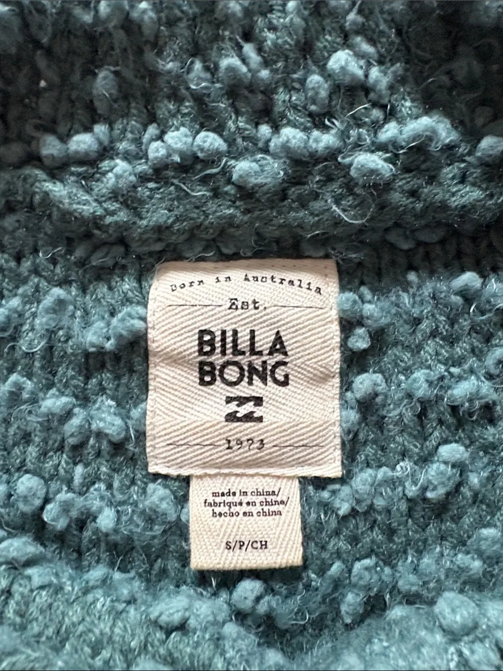 Billabong Women’s Teal Bouclé Cropped Scoop-Neck Sweater Size S